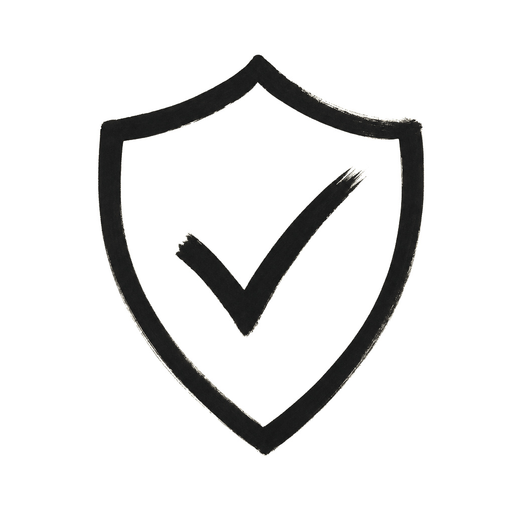 Charcoal shield with checkmark