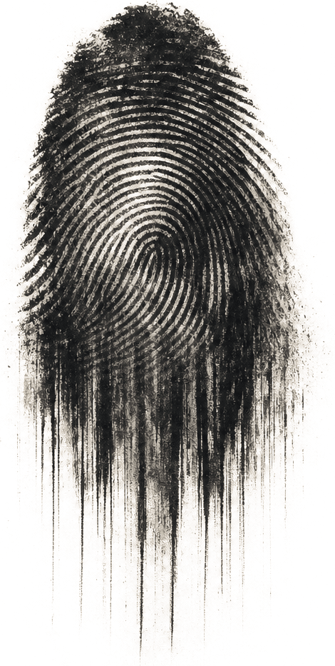An ink fingerprint pressed into cream paper, dissolving into long streaks. A signed, tamper-evident seal.