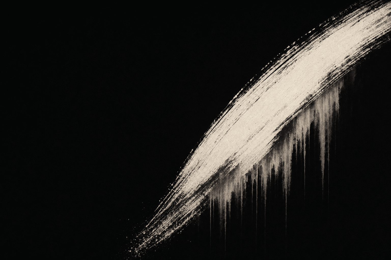 A cream-white sumi-e brush stroke sweeping diagonally upward, bleeding into vertical ink streaks. The HackZero forward-motion motif.